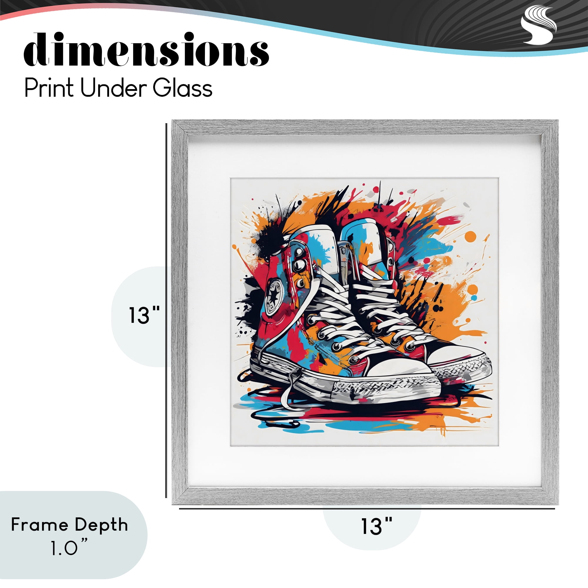 Stupell Industries Colorful Sneakers Graffiti Splash Gray Framed Print Under Glass, design by Creative Studio