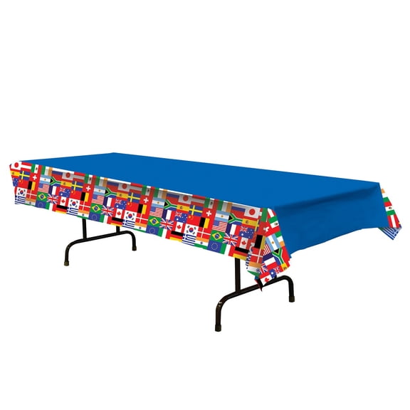 Party Central Club Pack of 12 Blue and Red International Flag Rectangular Tablecovers 54" x 108"