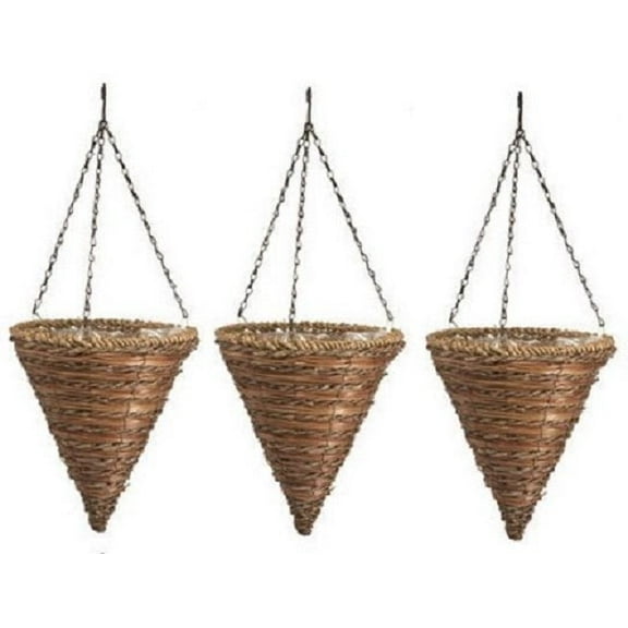Panacea 88636GT 12" Rope & Fern Cone Hanging Baskets - Quantity 3