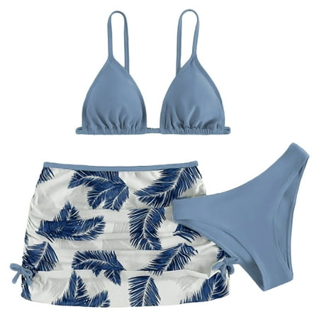 

Swimwear For Girls Kids Child Girls 3 Piece Swimsuits Bathing Suit Soild Bikini Tops Underpants Print Skirt Swimwear Set Girls Swimwear(Size:6-8 Years)