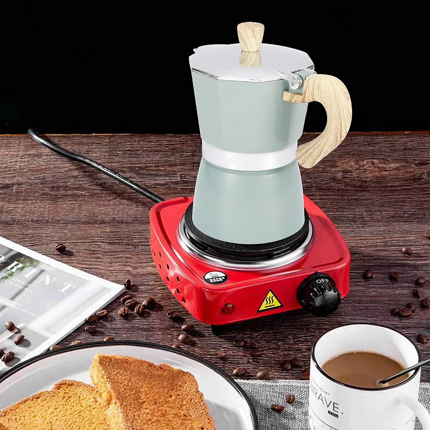 Moka Pot, Aluminum Stovetop Espresso Maker with Non?Slip Handle