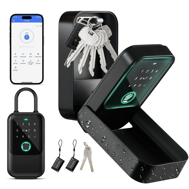 Moquin Smart Key Lock Box, TTLock APP Control, Fingerprint, Manual Keys, Access Card, EKey and Passcode Unlock, Electronic Bluetooth Wireless Lock Bo