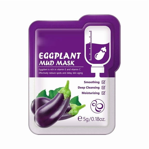 10-Piece Eggplant Mung Bean Cherry Blossom Face Mask, Cleaning Mud Mask for Purifying & Brightening Skin, 50ml Each with Natural Ingredients, Ideal for All Skin Types