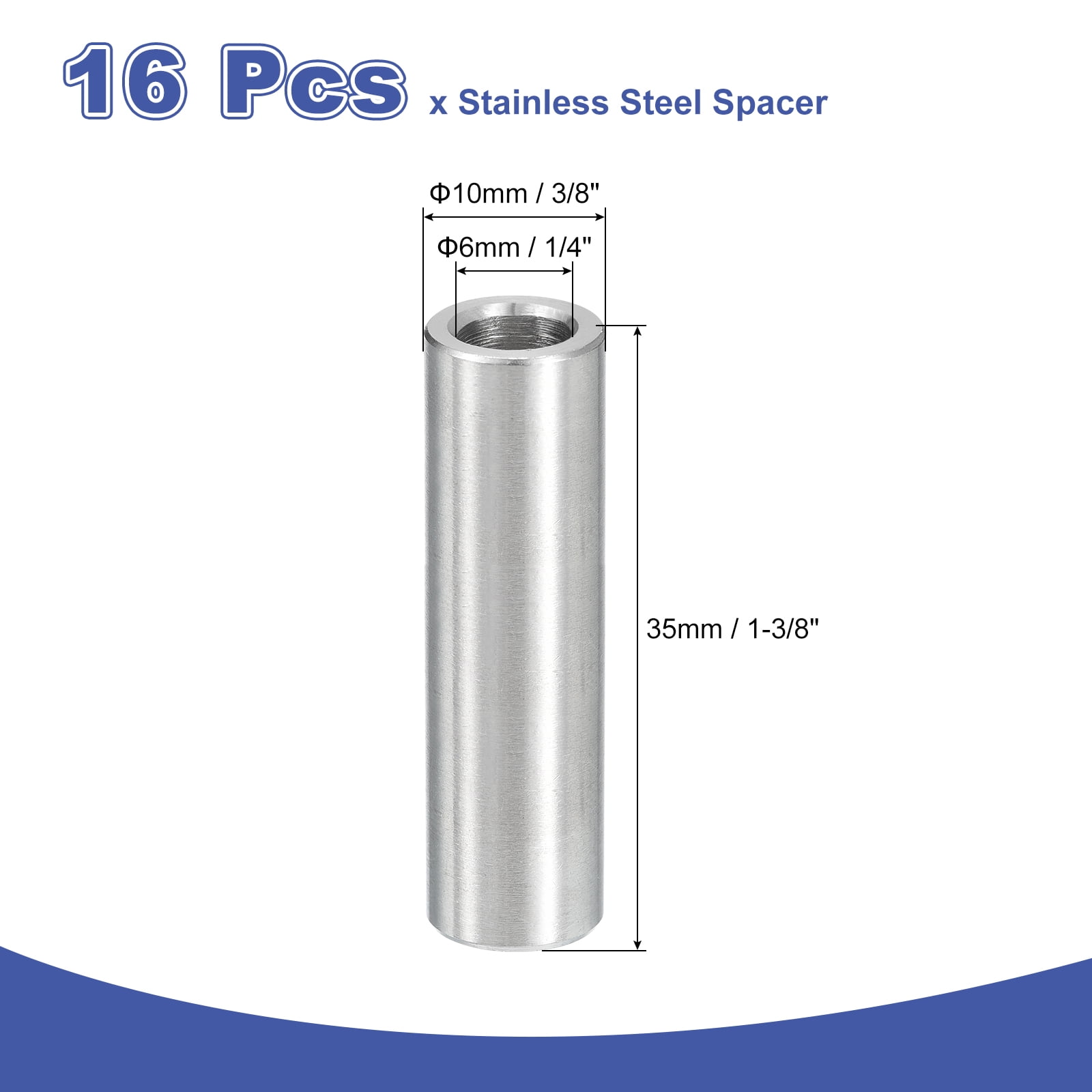 16Pcs 304 Stainless Steel Spacer 10mm OD x 6mm ID x 35mm Length for M6 Screw