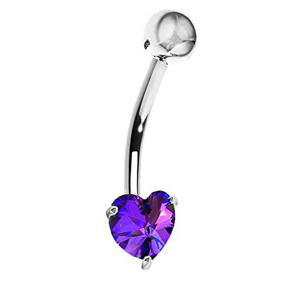 Ritastephens 14k White Gold Amethyst Heart Belly Button Navel Ring Body Art For Female Adults