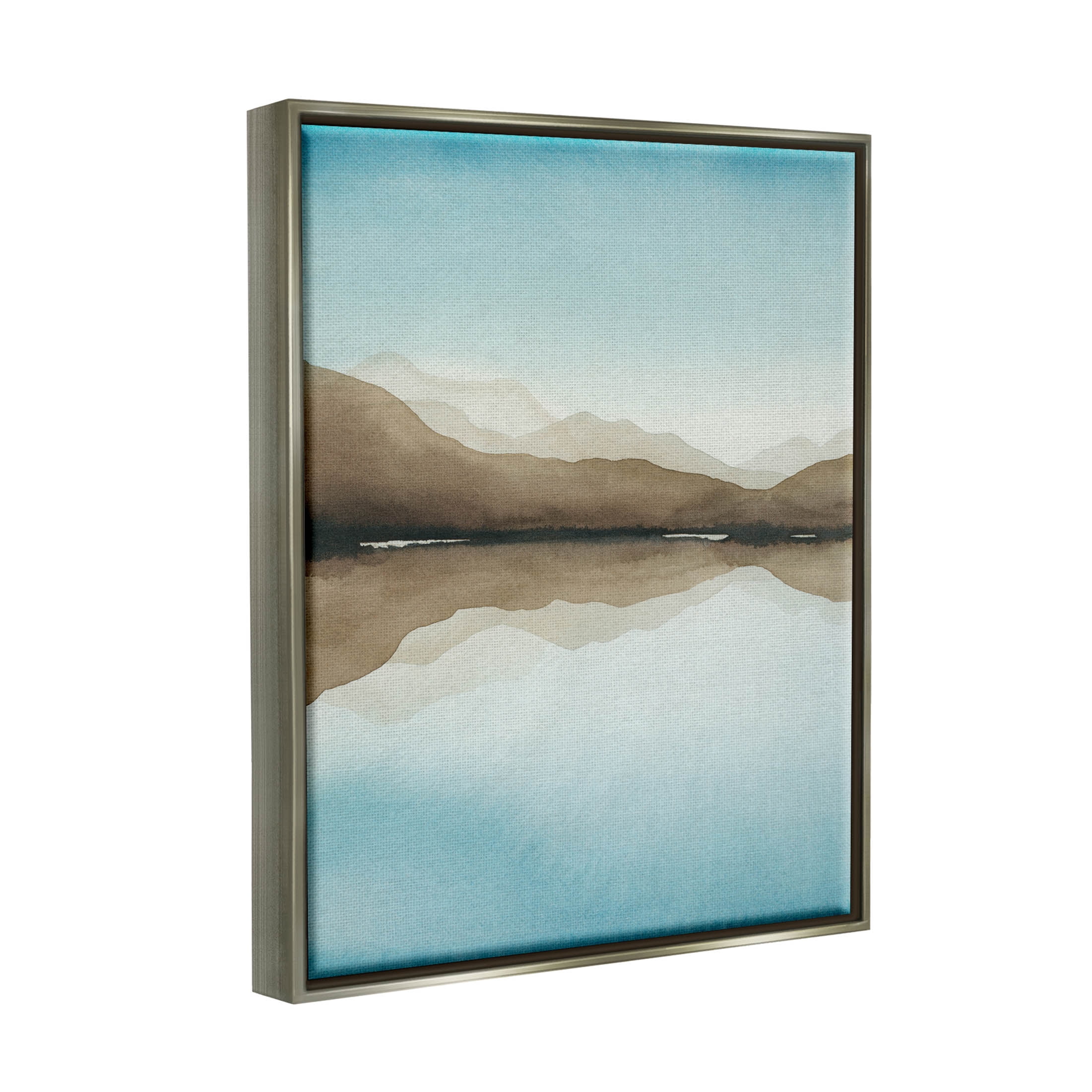Stupell Industries Modern Mountains Lake Reflection Painting Luster Gray Floating Framed Canvas Print Wall Art, Design by Grace Popp