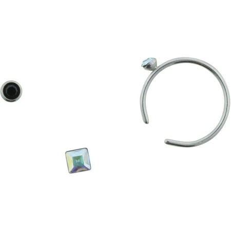 Hot Silver 22G Aqua Crystal Stainless Steel Nose Hoop Trio