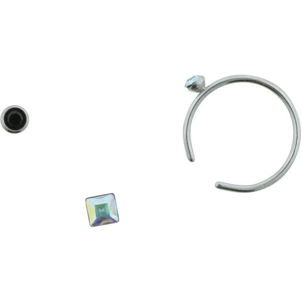 Hot Silver Hot Silver 22G Aqua Crystal Stainless Steel Nose Hoop Trio