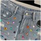 thumbnail image 3 of Pantalones cortos vaqueros de cintura alta con cuentas de diamantes de imitación para mujer, ropa de calle de tendencia, pantalones cortos, verano 2023, 3 of 5
