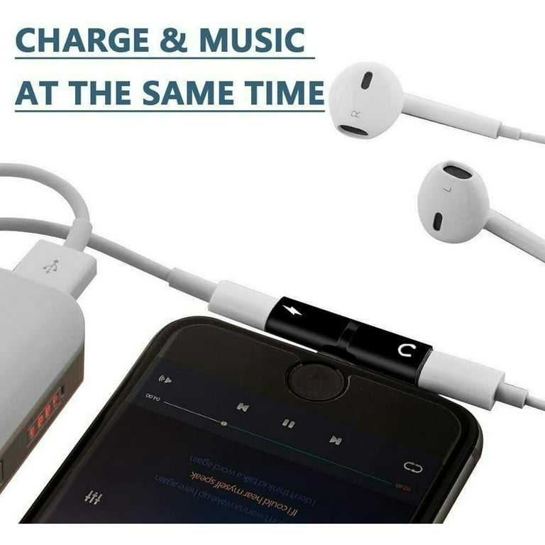 Headphone Adapter Lightning to Audio Jack and Charger Extender Earphone Charging Splitter Compatible with iPhone 11 12Mini pro max xs xr x se2 7 8plus