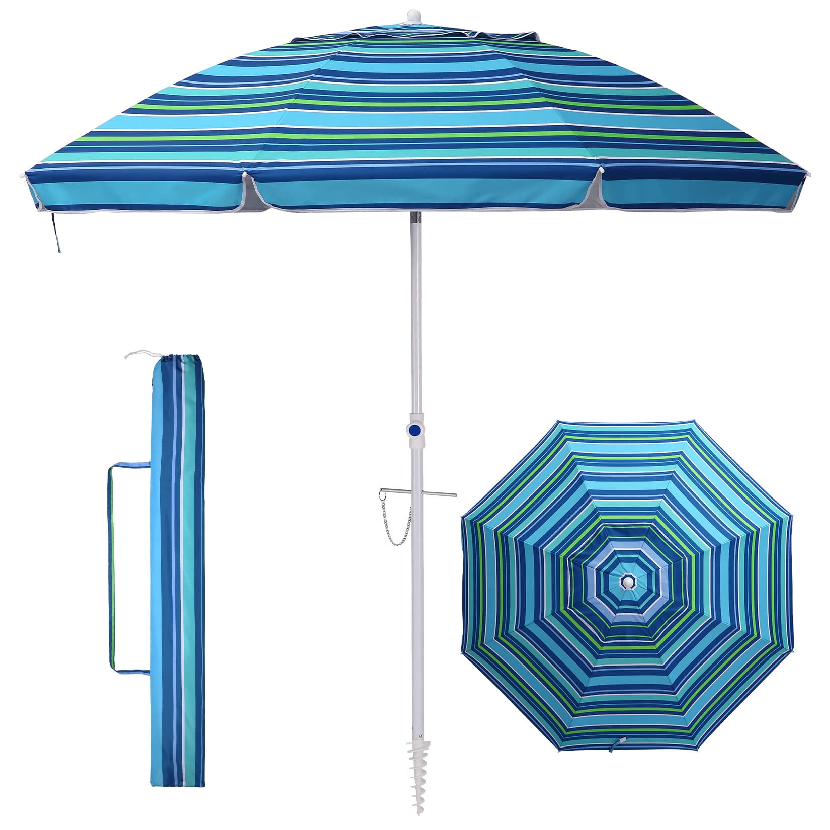 6.5Ft/7.5Ft Beach Umbrella,Heavy Duty Windproof Portable Outdoor Beach