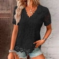 thumbnail image 2 of krdevn Womens Scalloped Edge & Floral Lace Tops Summer Solid Color V Neck Elegant Jacquard Short Sleeved T Shirt Casual Top,for Size XXL, 2 of 8
