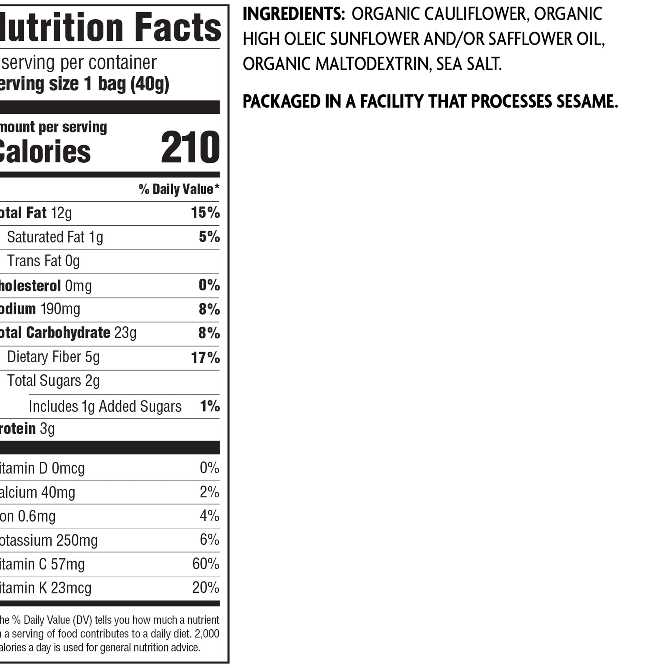 (4 pack) Rhythm Superfoods Organic, Non GMO, Gluten Free, Vegan Sea Salt Cauliflower Bites, 1.4 oz