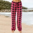 thumbnail image 2 of ManxiVoo Women Fall Winter Plaid Printed Trousers Full Length Casual Sports Pants Comfort Fit Stretch Waist XXXL Size Wine, 2 of 4