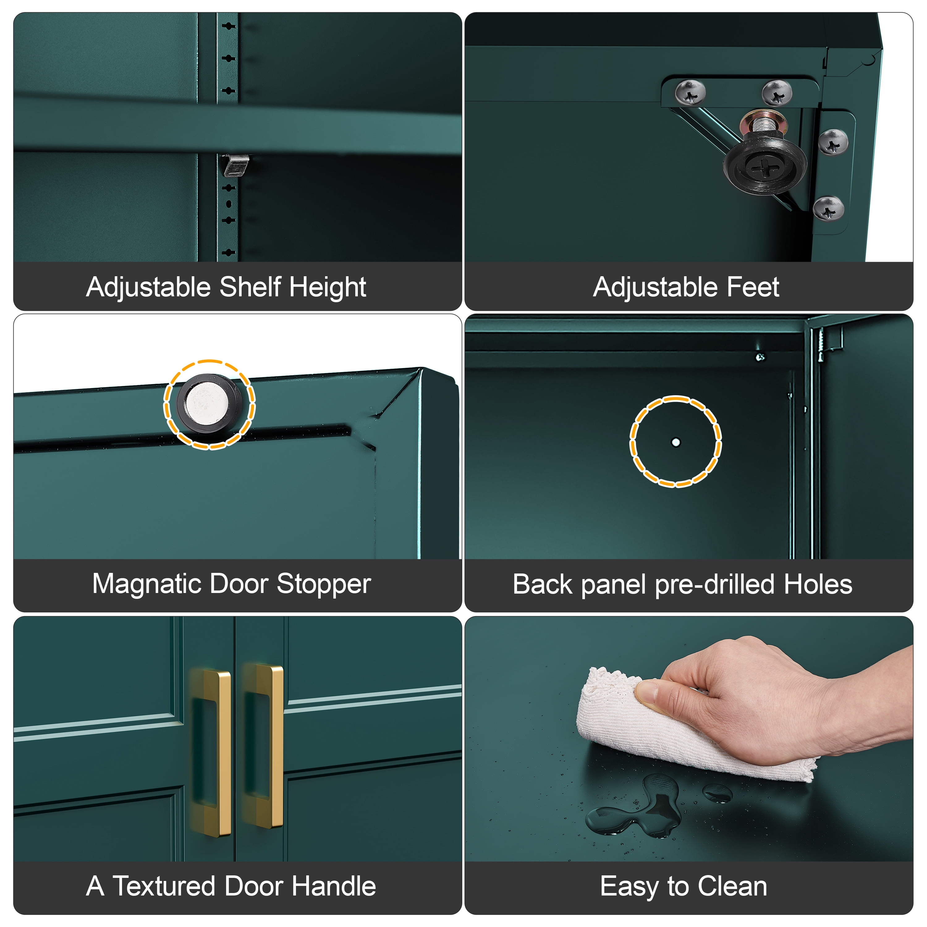 Polup 71" Height Metal Green Storage Cabinet, Modern Tall Steel Pantry Cupboard with 2 Doors and Adjustable Shelves for Kitchen Garage and Home