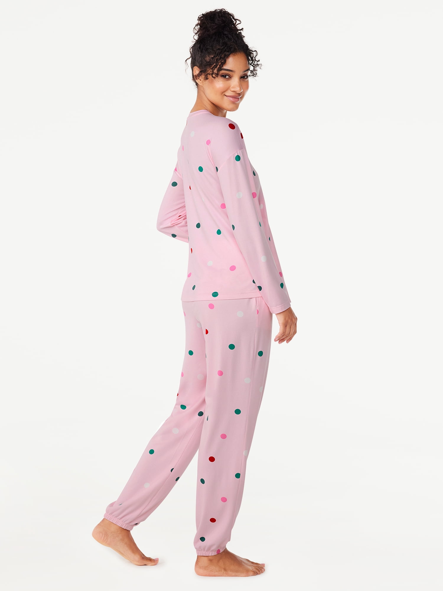 Joyspun Women’s Long Sleeve Tee and Joggers, 2-Piece Pajama Set, Sizes S-3X