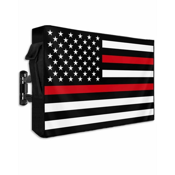 Red White American Flag Outdoor TV Cover 52 to 55 Inch Weatherproof, USA Flag Vintage Stars Farmhous 600D Oxford TV Covers with Waterproof Zipper, Outside Flat TV Screen Protector 52"Wx19"Hx4.5"D