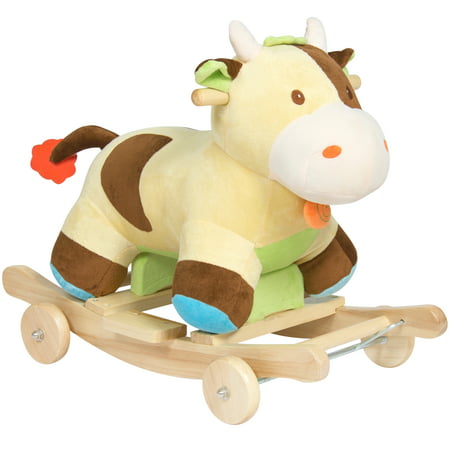 Best Choice Products Kids Plush Cow Animal Toy Rocking Chair  w/ Wheels - (Best Ls3 Rocker Arms)