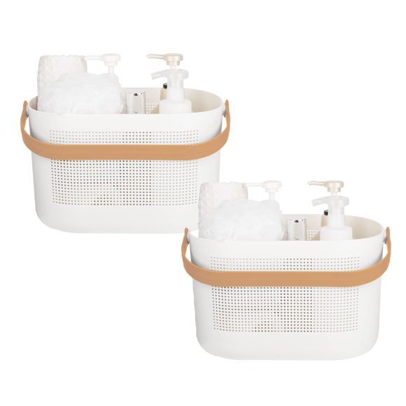 UUJOLY Paniers de Rangement en Plastique avec Poignées, Organisateurs d'Étagère de Douche pour Salle de Bain, Cuisine, Dortoir, Jaune, Lot de 2