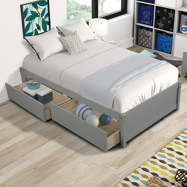 Rails Single Bed Gray, Single Bed Frame With Drawers Underneath