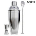 thumbnail image 1 of Juego de 3 piezas de coctelera profesional de acero inoxidable con coctelera de 550 ml/750 ml + taza medidora + cuchara de bar, 1 of 8