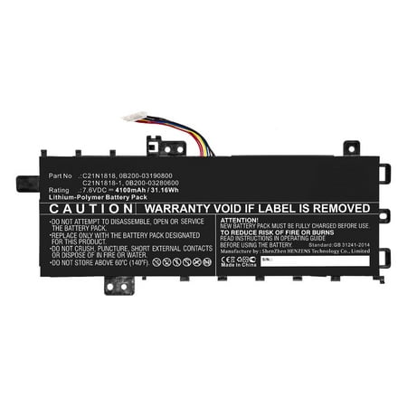 Synergy Digital Laptop Battery, Compatible with Asus VivoBook 15 X512FB-EJ016T Laptop, (Li-Pol, 7.6V, 4100mAh), Replacement for Asus 0B200-03190800, 0B200-03280600, C21N1818 Battery