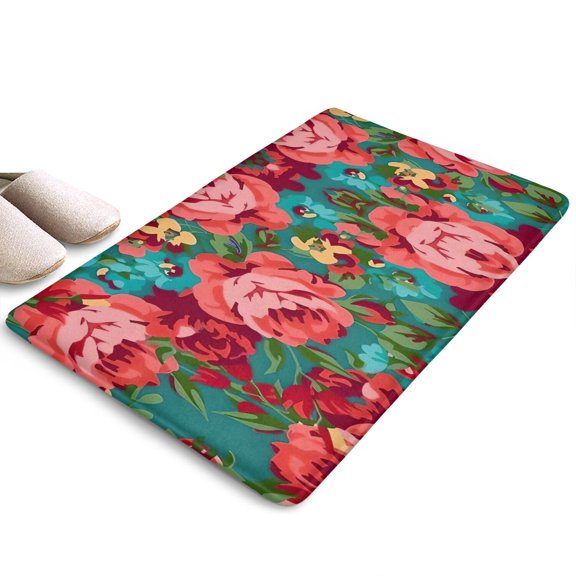 Pioneer Flower Floral Print Flannel Non Slip Door Rugs,Washable Door Mats Indoor,Decorative Door Mats,Dirt-Resistant and Absorbent Doormat for Entrance,Bedroom,Kitchen,Bathroom,23.5"x16"