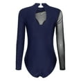 thumbnail image 4 of YONGHS Women's Rhinestone Ballet Dance Leotard Mesh Splice Long Sleeve Gymnastics Bodysuit Tops Navy Blue L, 4 of 7