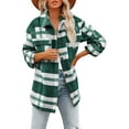 thumbnail image 2 of Women'S Flannel Plaid Shacket Fall Outfits Long Sleeve Button Down Shirts Jacket Coats with Side Pockets Green XL, 2 of 7