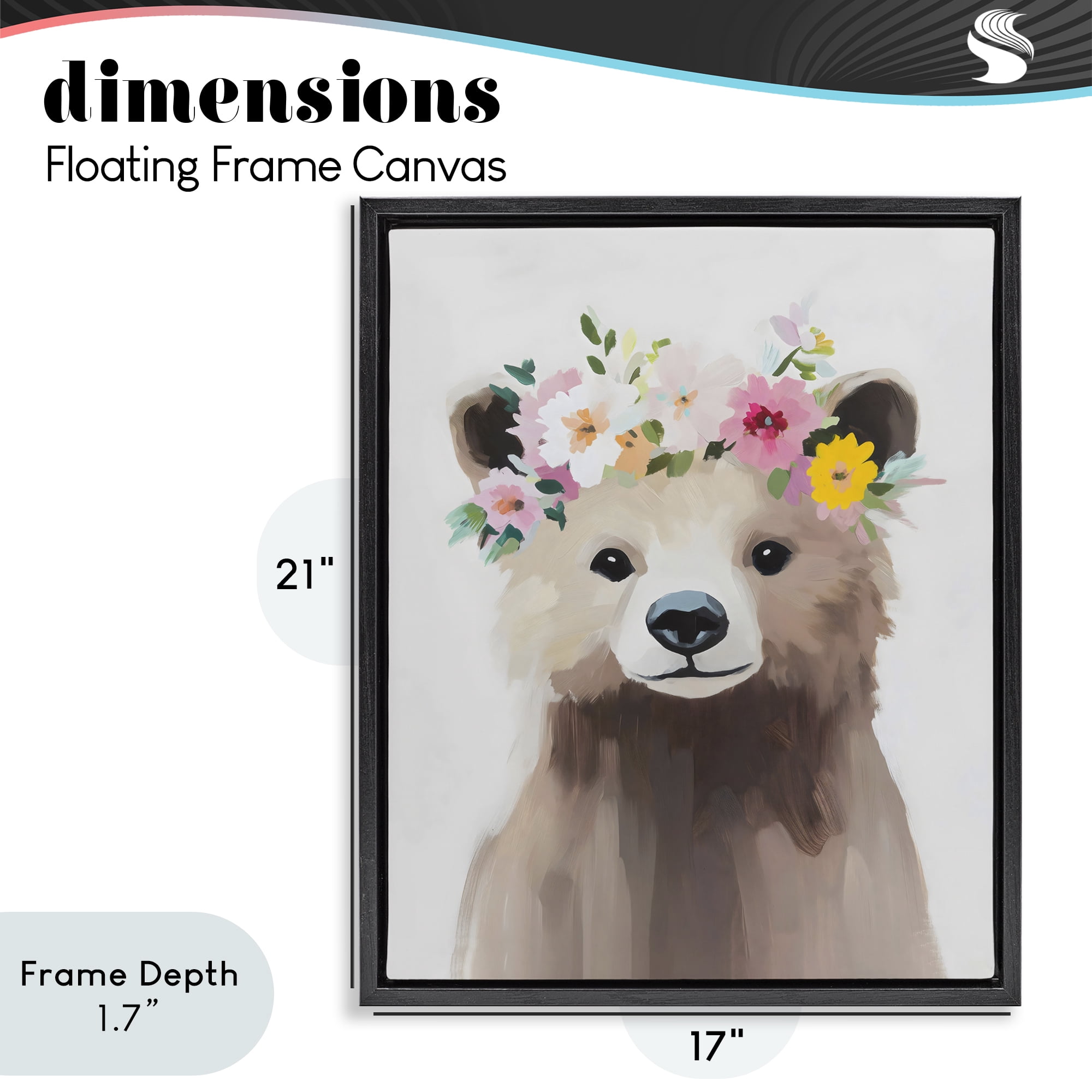 Stupell Industries Flower Crown Bear Black Framed Floater Canvas Wall Art, design by The Prints Vibe