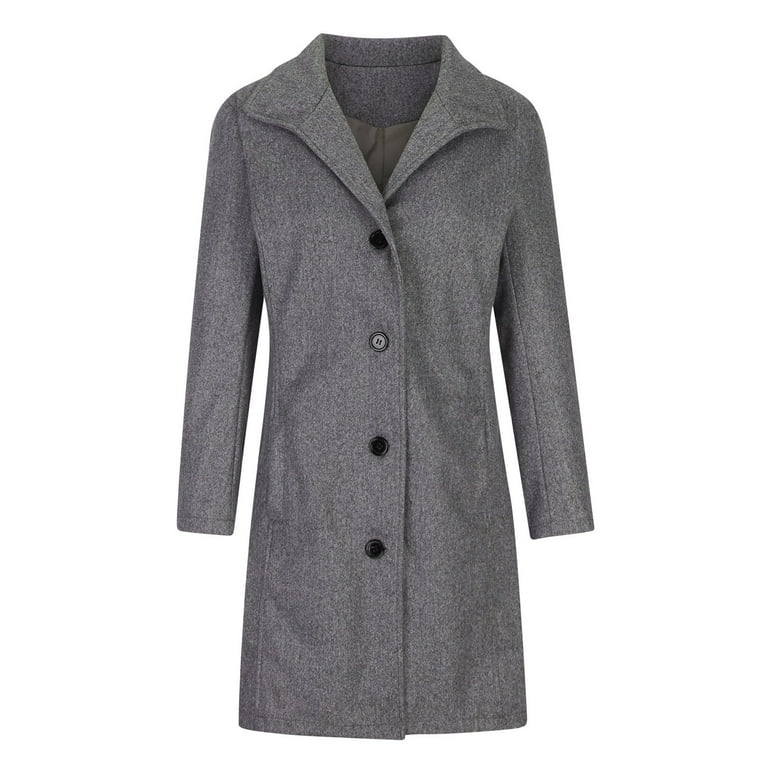 XFLWAM Women's Winter Wool Coat Stand Collar Single Breasted Trench Coat Solid Color Slim Fit Jacket with Pockets Gray XL XFLWAM Women's Winter Wool Coat Stand Collar Single Breasted Trench Coat Solid Color Slim Fit Jacket with Pockets Gray XL
