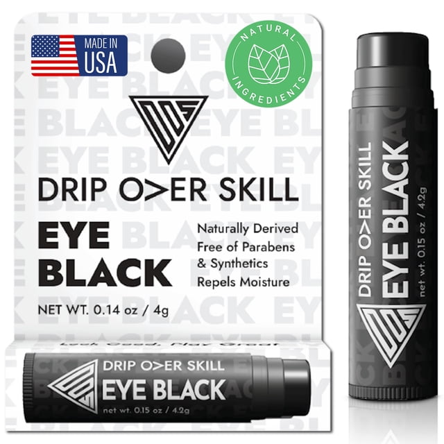D.R.I.P Over Skill Sports Eye Pintura facial en barra negra para béisbol, softbol, ??lacrosse, fútbol, ??hockey, empresa con sede en EE. UU., ingredientes naturales, probado por dermatólogos, hipoaler