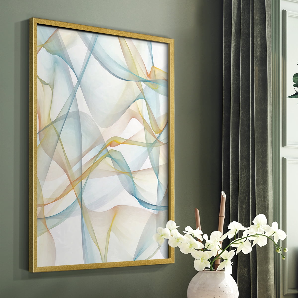 Curves and Waves IV Framed Print in Gold Solid Wood Framed Print No Nail Hanging