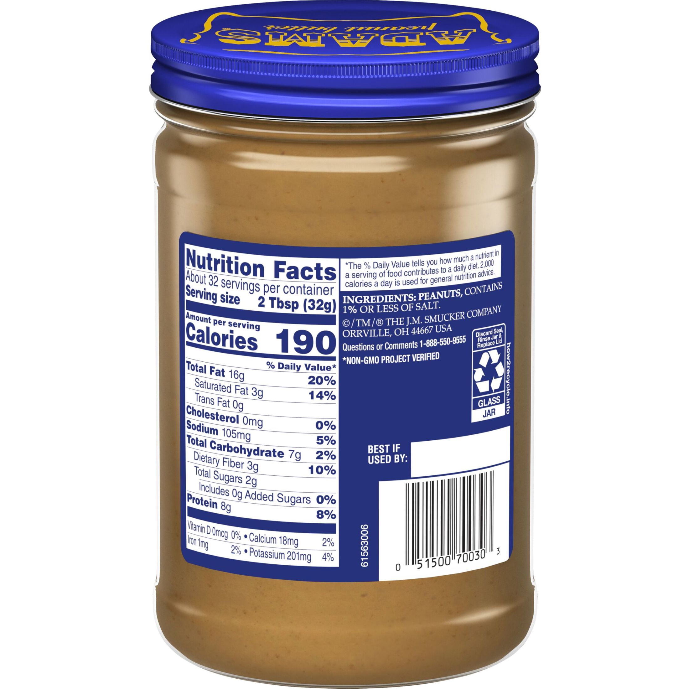 Adams Natural Creamy Peanut Butter, 36 oz