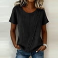 thumbnail image 2 of CYMMPU Women's Summer Cotton Linen Crew Neck Asymmetric Button Top, Short Sleeve Loose Casual Lightweight Blouse Black XXL, 2 of 7