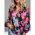 thumbnail image 6 of Weardear Women's Casual Lantern Long Sleeve Tops Abstract Print Lapel V Neck Flowy Loose Blouses, 6 of 7