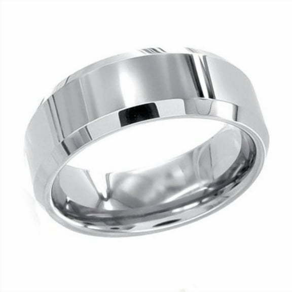 Wedding Ring Men Tungsten 8mm Silver Polished Beveled Tungsten Wedding Band