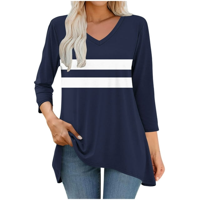 mfyjkho Tops Bohemios Para Mujer, Camiseta Estampada De Moda Para Mujer, Blusa De Manga 3/4 Con Cuello En V, Blusa Informal Holgada Tops Para Hacer Ejercicio S