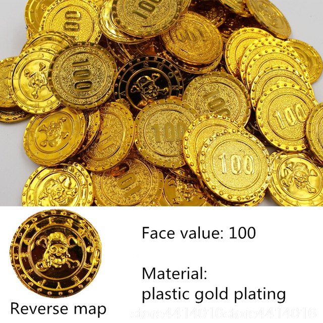 Juego de monedas de oro pirata de plástico, gemas de moneda de nombre, suministros de fiesta para niños, decoración de Halloween, juguetes para niños, 50 piezas, 88