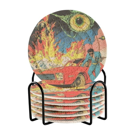 

6-Pack Polyester Coil Coasters with Holder - Heat-Resistant (140℃) Non-Slip & Durable，Man
