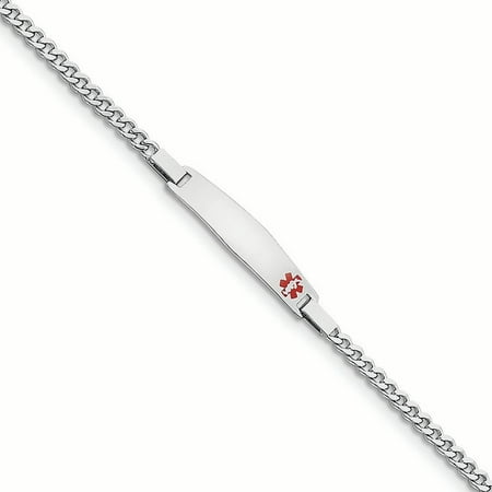 Non Enameled Medical Id Curb - .925 Sterling Silver 3.00MM Red Enamel Medical Alert ID Curb Link Bracelet 8.00 Inches