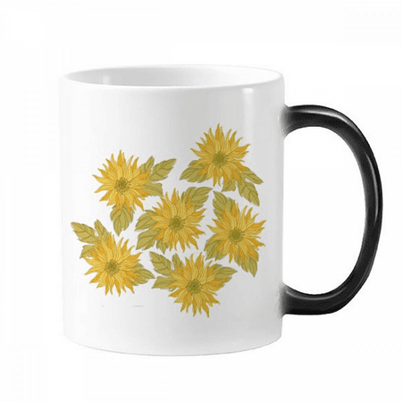 

Hand Painted Flower Sunflower Greenery Changing Color Mug Morphing Heat Sensitive Cup With Handles 350ml