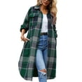 thumbnail image 3 of Womens Casual Plaid Button Down Jackets Puff Sleeve Long Trench Coats Shackets, 3 of 4