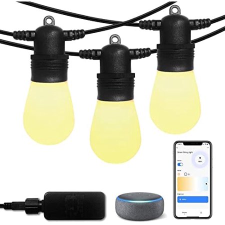 

SUNTHIN Smart String Lights Outdoor 48FT WiFi Patio Lights String Work with Alexa & Google Assistant 3 CCT Selectable Dimmable Shatterproof & Waterproof for Garden Deck Porch Party Holidays
