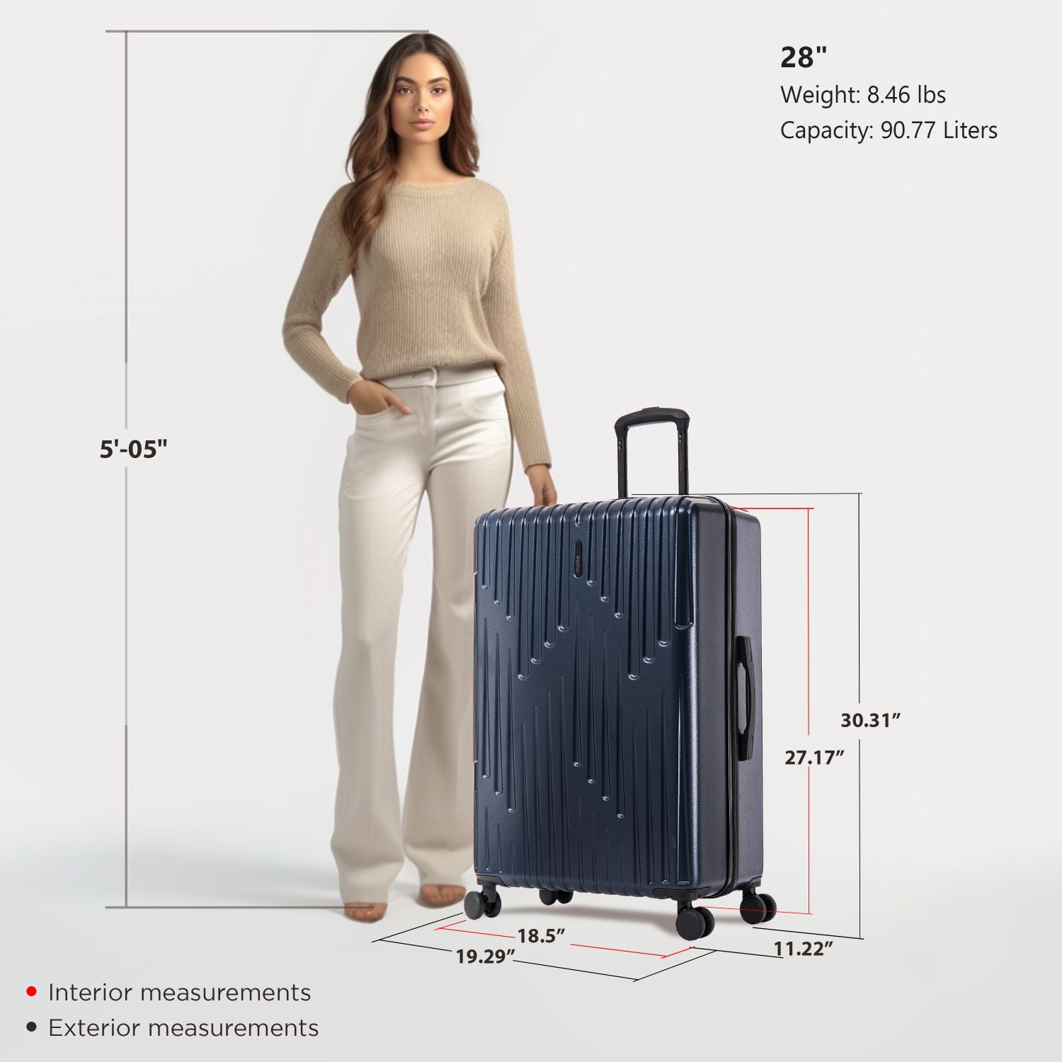InUSA DRIP 28" Hardside Lightweight Checked Luggage with Spinner Wheels, Handle and Trolley, Navy Blue
