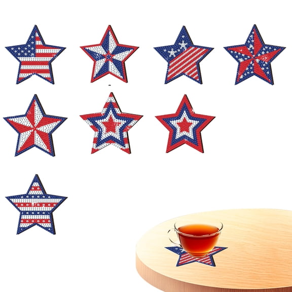 8pcs DIY Diamond Painting Coaster Kit Featuring National Flag and Five-Pointed Star Design with Stand The Perfect Choice for Home Decor and Gifting