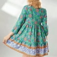 thumbnail image 5 of Women's Dresses Late Summer Outfits Floral 3/4 Balloon Sleeve V Neck Vintage Button Fly Dress Streetwear-b-M, 5 of 7