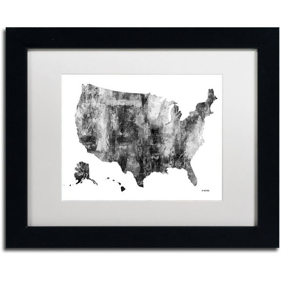 Trademark Fine Art "USA Map BG-1" Canvas Art by Marlene Watson, White Matte, Black Frame