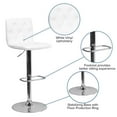 thumbnail image 2 of Contemporary Button Tufted White Vinyl Adjustable Height Barstool with Chrome Base, 2 of 9