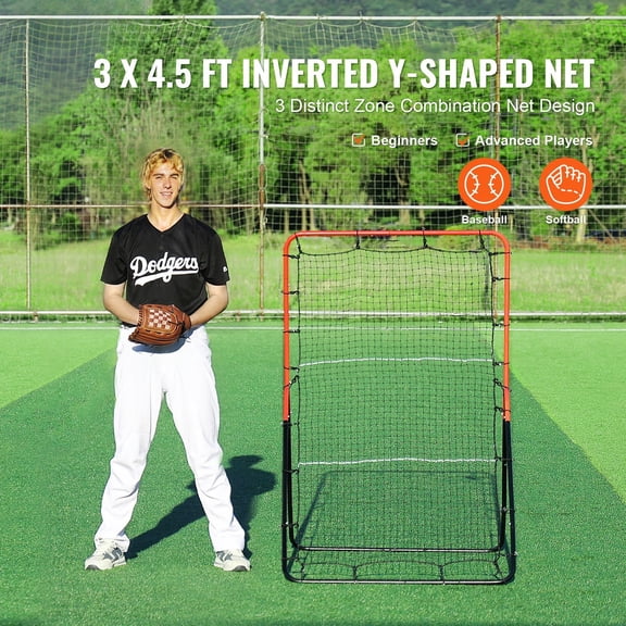 Dranite 3-Way Baseball Trainer Net - 3x4.5ft Softball Rebounder PitchBack